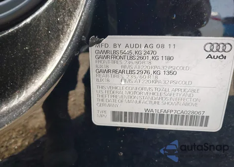 2012 Audi Q5 2.0T Premium из США, поврежденный, VIN WA1LFAFP7CA028067